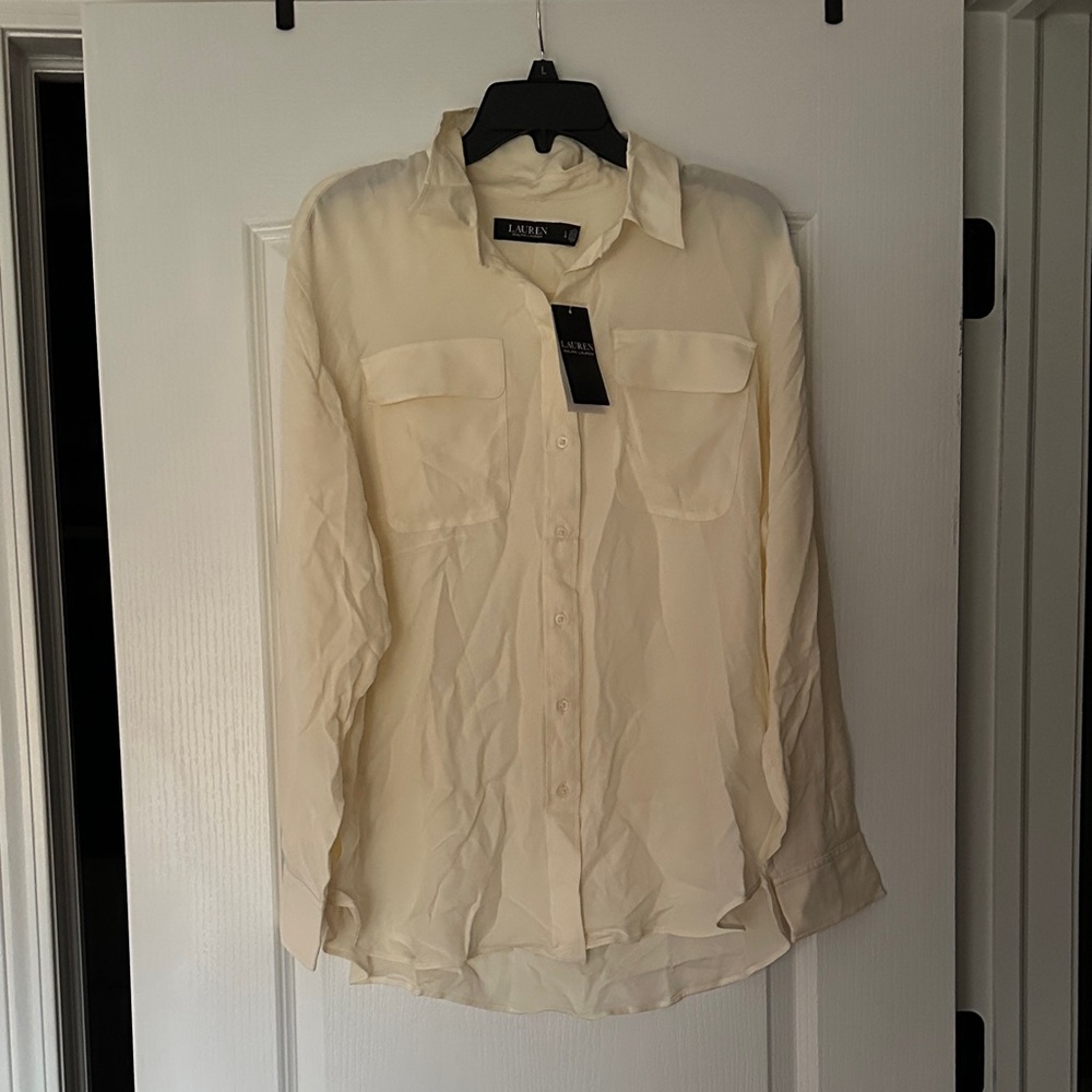 Lauren Ralph Lauren Cream Long-Sleeve Casual Button-Down Shirt